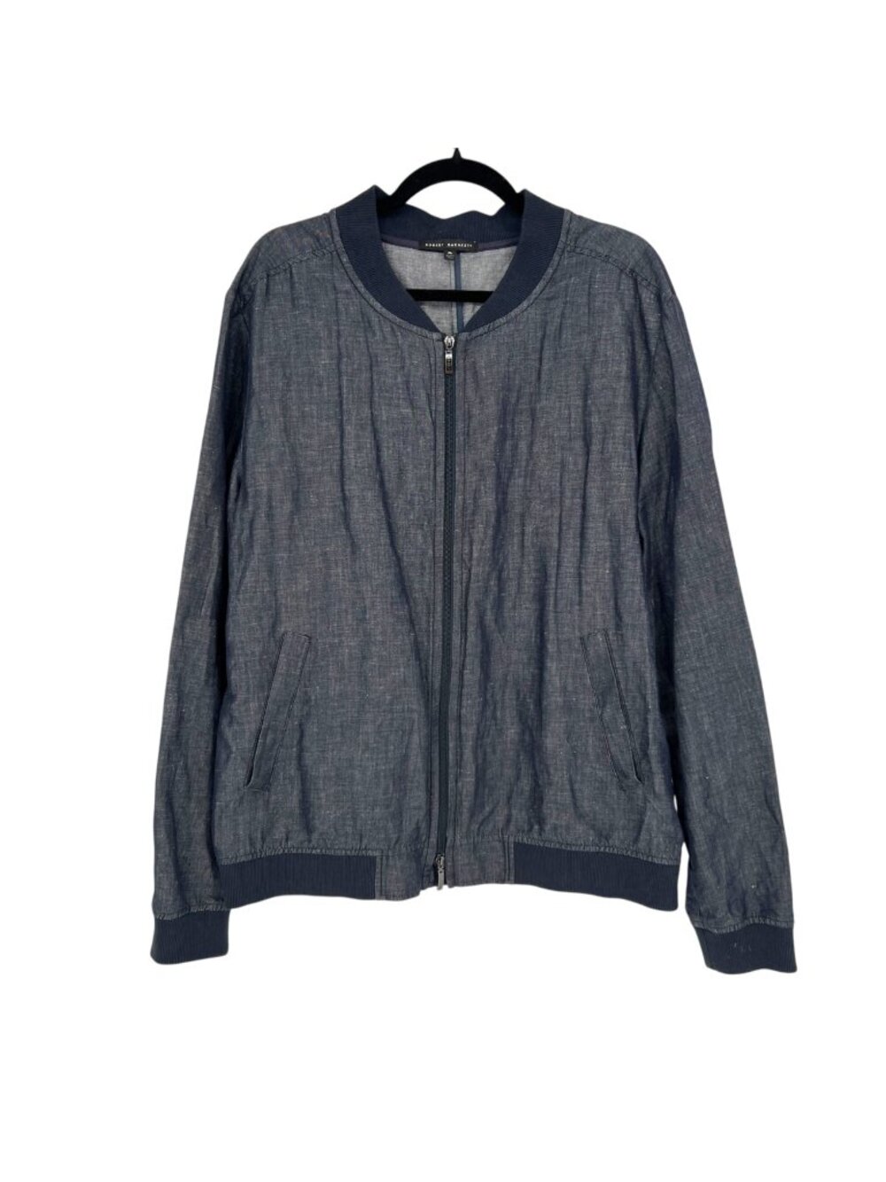 Robert Barakett Harrison Bomber Jacket Cotton Linen Blend Blue Size XL